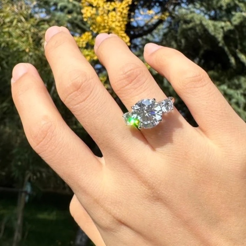 Italo Three Stone Created White Sapphire Engagement Ring - Picture 7 of 9